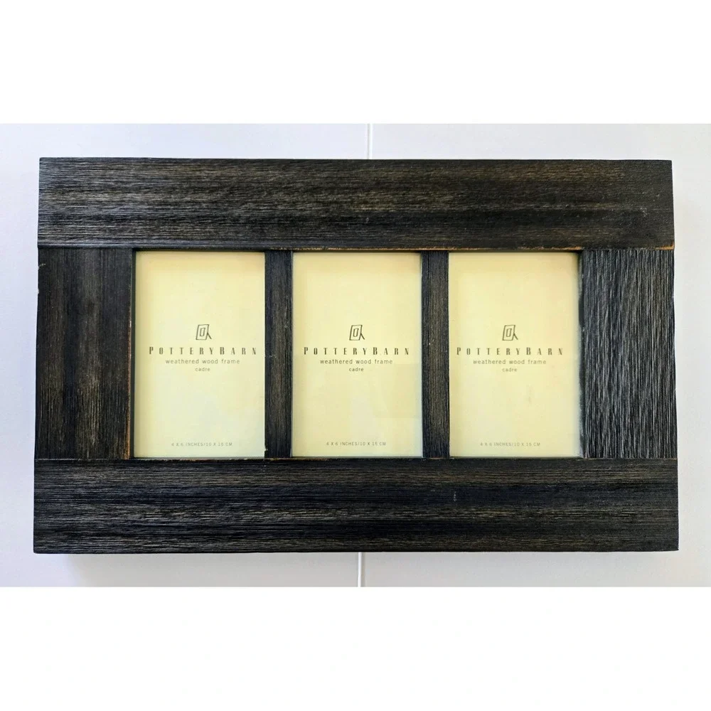 Pottery Barn Weathered Wood Frame 4x6 ×3 Photo Slots Rustic Farmhouse New No Box